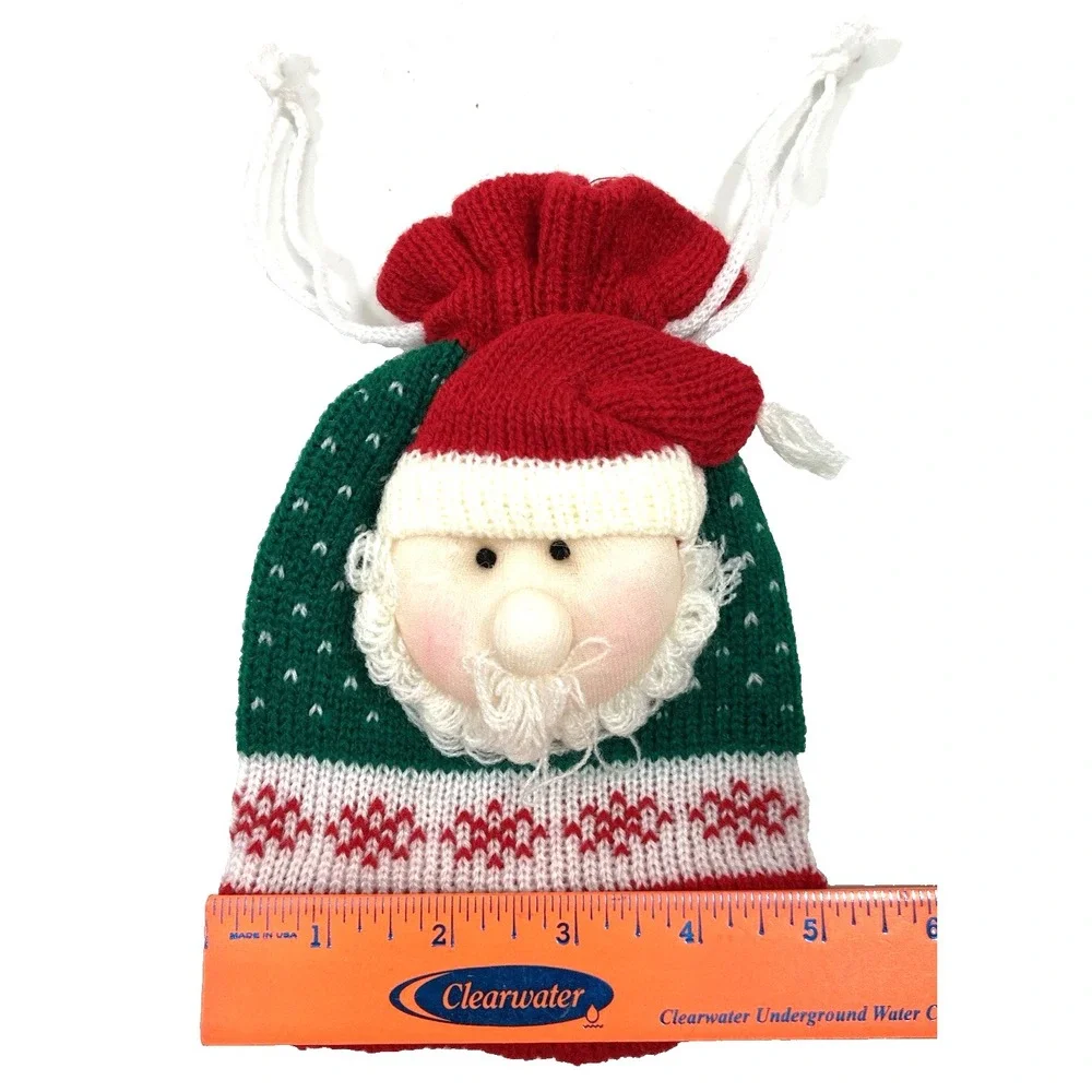 Christmas Knit Gift Bags with Draw String for Gifts or Candy Lot of 2 Santa Bags